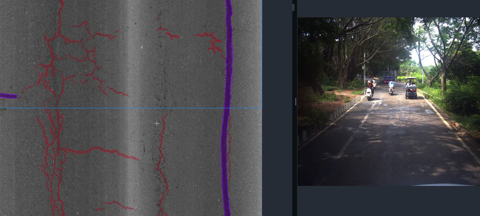 3D 扫描与道路实拍双视图复核界面